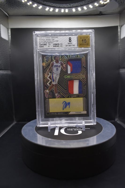 2020-21 Panini Obsidian Rookie Jersey Ink Electric Etch Yellow #9 Tyrese Maxey Auto 10 BGS 8