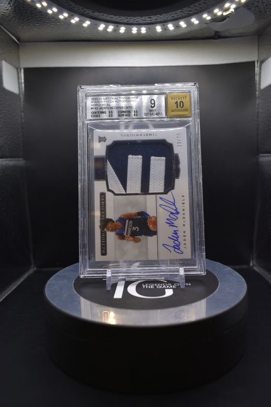 2021-22 National Treasures Rookie Patch Autographs Horizontal #143 Jaden McDaniels/75 Auto 10 BGS 9