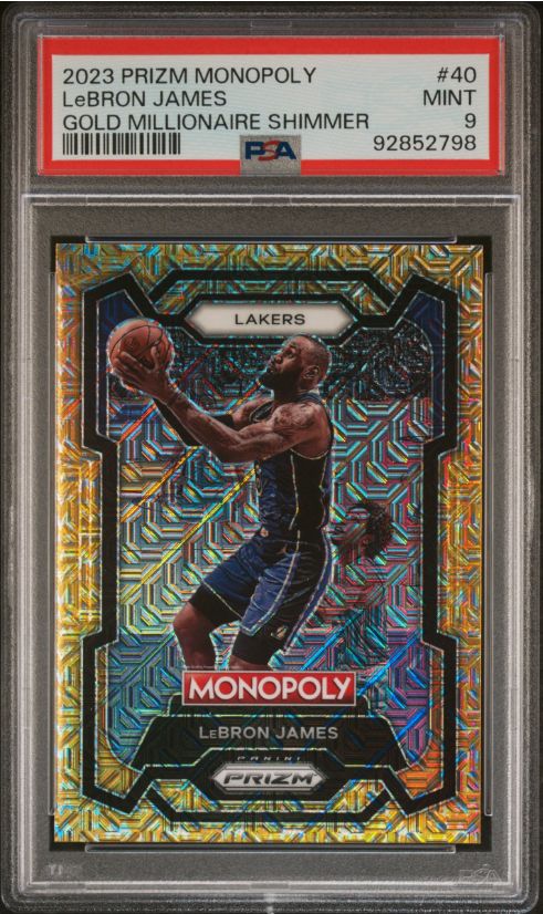 2023 Prizm Monopoly LeBron James Gold Millionaire Shimmer #40 PSA 9