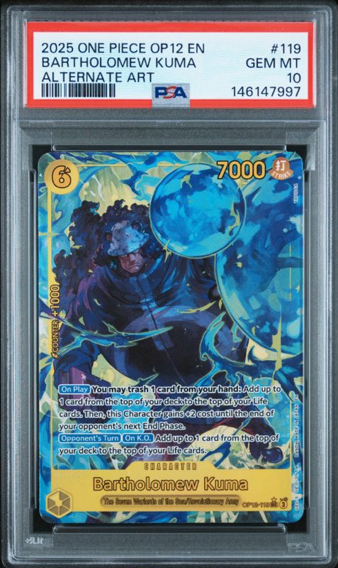 2025 One Piece OP12 En Bartholomew Kuma Alternate Art #119 PSA 10