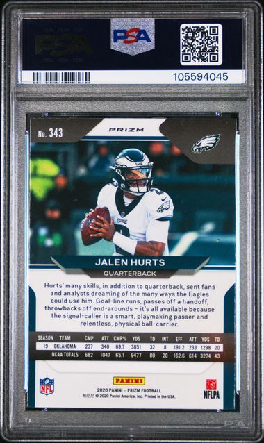 2020 Panini Prizm Jalen Hurts Lazer Prizm #343 PSA 8