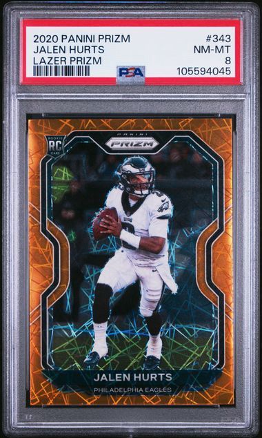 2020 Panini Prizm Jalen Hurts Lazer Prizm #343 PSA 8