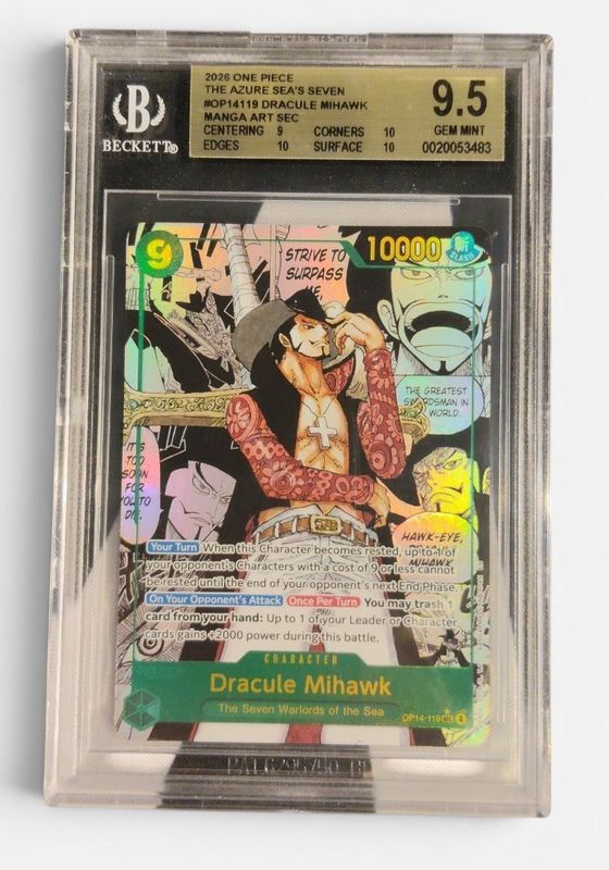 2026 One Piece The Azure Sea's Seven #OP14119 Dracule Mihawk Manga Art Sec BGS 9.5