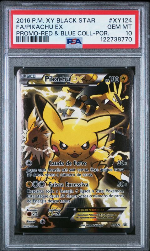 2016 P.M. XY Black Star FA/Pikachu Ex Promo- Red &amp; Blue Coll-Por #XY124 PSA 10
