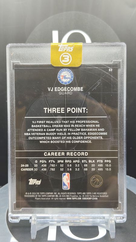 2026 Topps 3 Basketball VJ Edgecombe 24/49 #63
