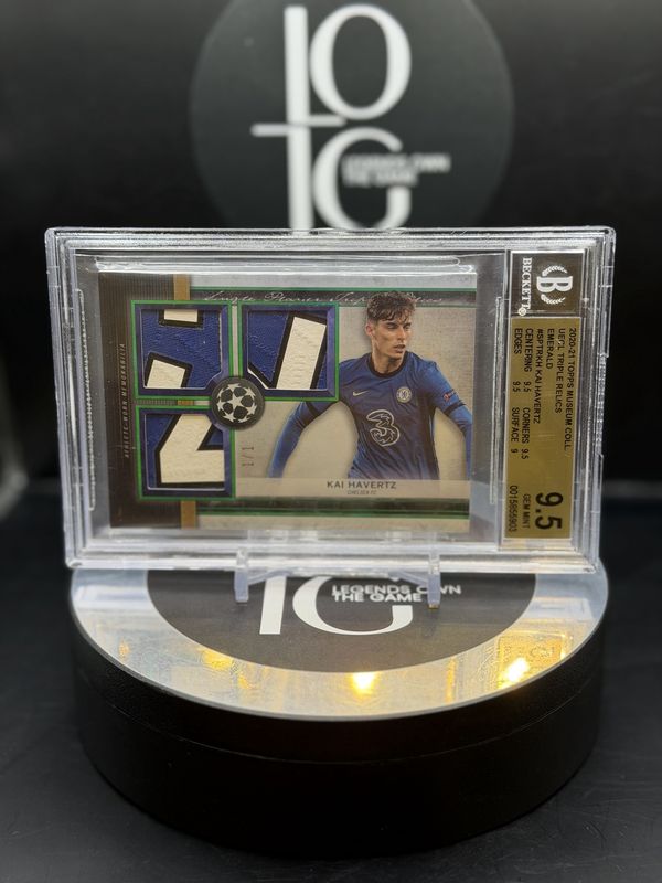 2020-21 Topps Museum Coll. UECL Triple Relics Emerald #SPTRKH Kai Havertz 1/1 BGS 9.5
