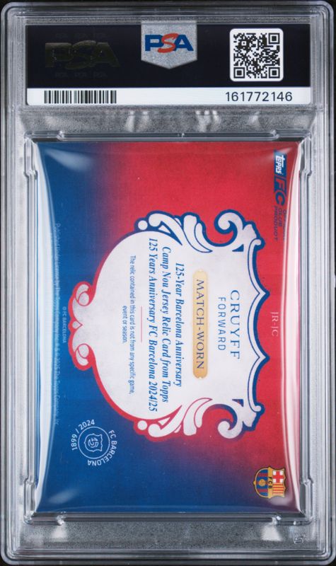 2024-25 Topps FCB 125 Anv Johan Cruyff Camp Nou Jersey Relic - Red # JRJC PSA 5