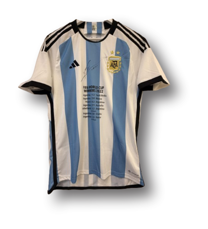 Lionel Messi Front Signed Argentina 2022 Home Shirt: Fifa World Cup Stats Edition