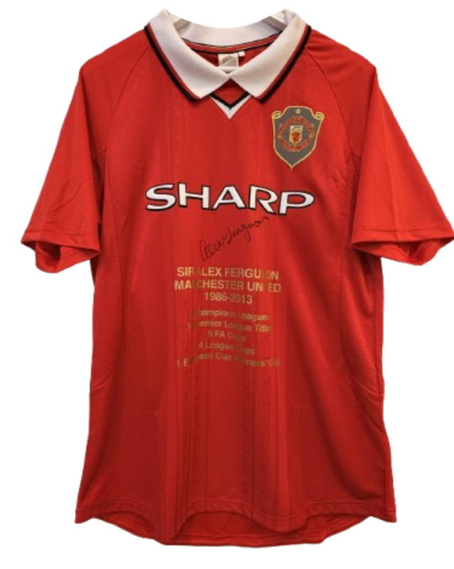 Sir Alex Ferguson Front Signed Manchester United 1999 UEFA Champions League Home Shirt - Stats Edition