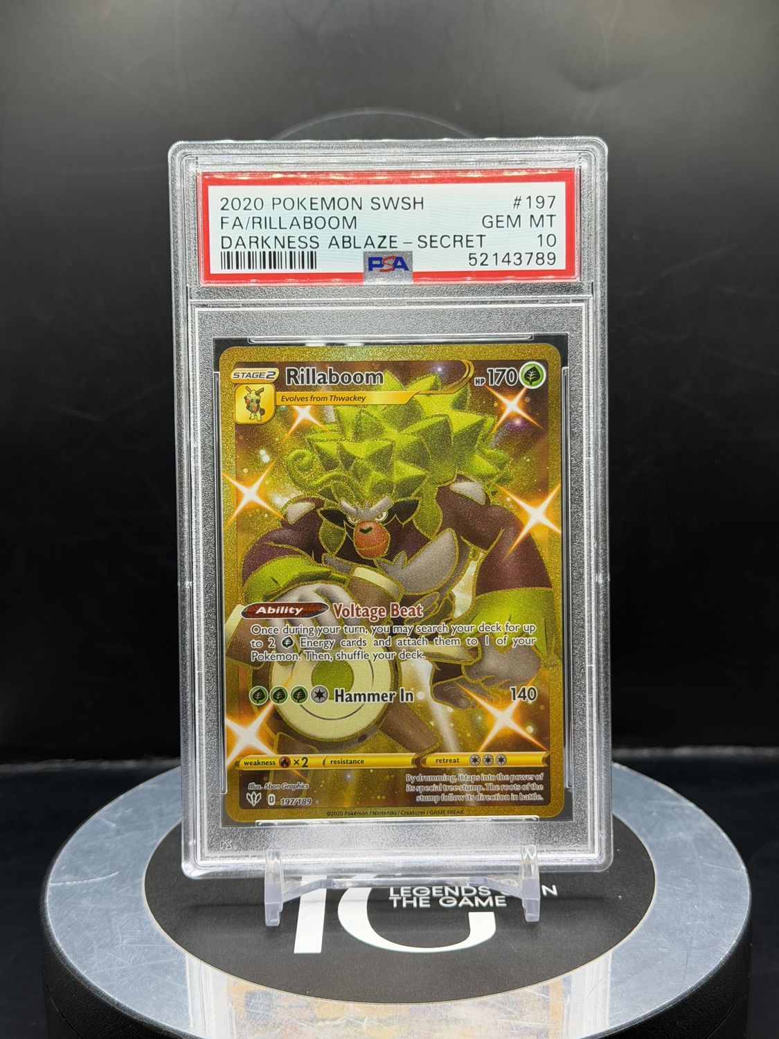 2020 Pokemon SWSH FA/Rillaboom Darkness Ablaze-Secret 197 PSA 10