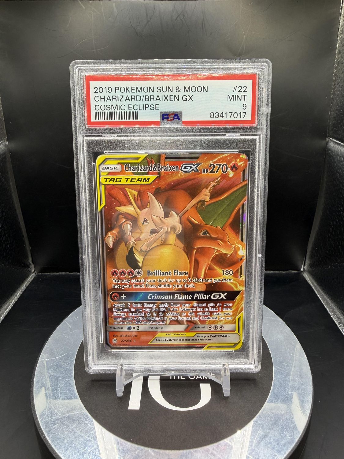 2019 Pokemon Sun &amp; Moon Charizard/Braixen GX Cosmic Eclipse 22 PSA 9