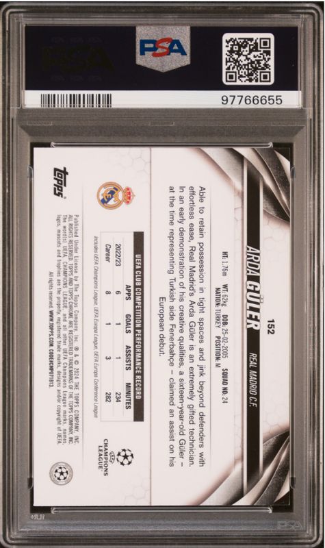 2023 Topps Chrome UEFA Arada Guler Pulsa #152 PSA 10