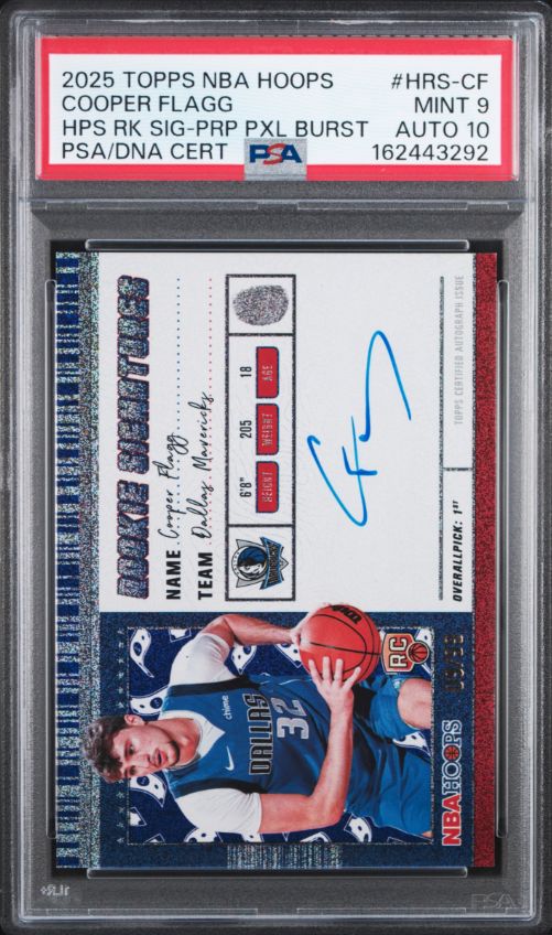 2025 Topps NBA Hoops Cooper Flagg HPS RK Sig-PRP Pxl Burst PSA/DNA Cert # HRS-CF PSA 9 Auto 10