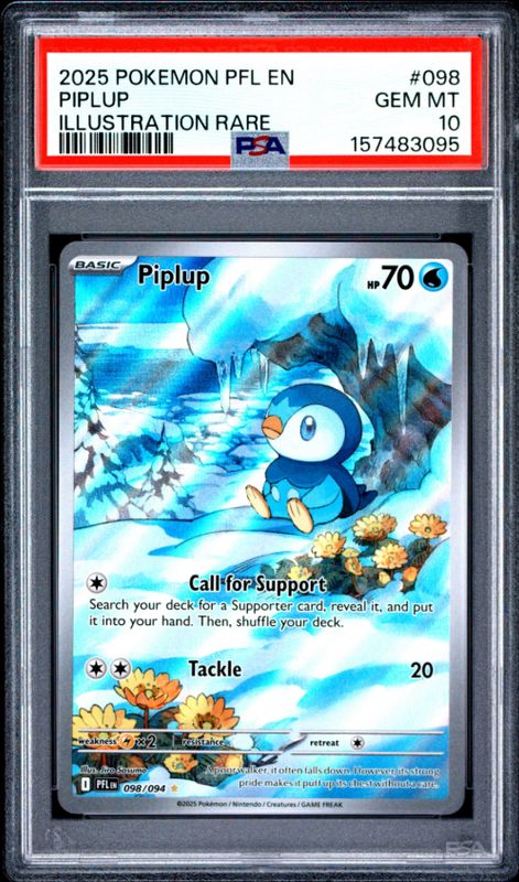 2025 Pokemon PFL En Piplup Illustration Rare #098 PSA 10