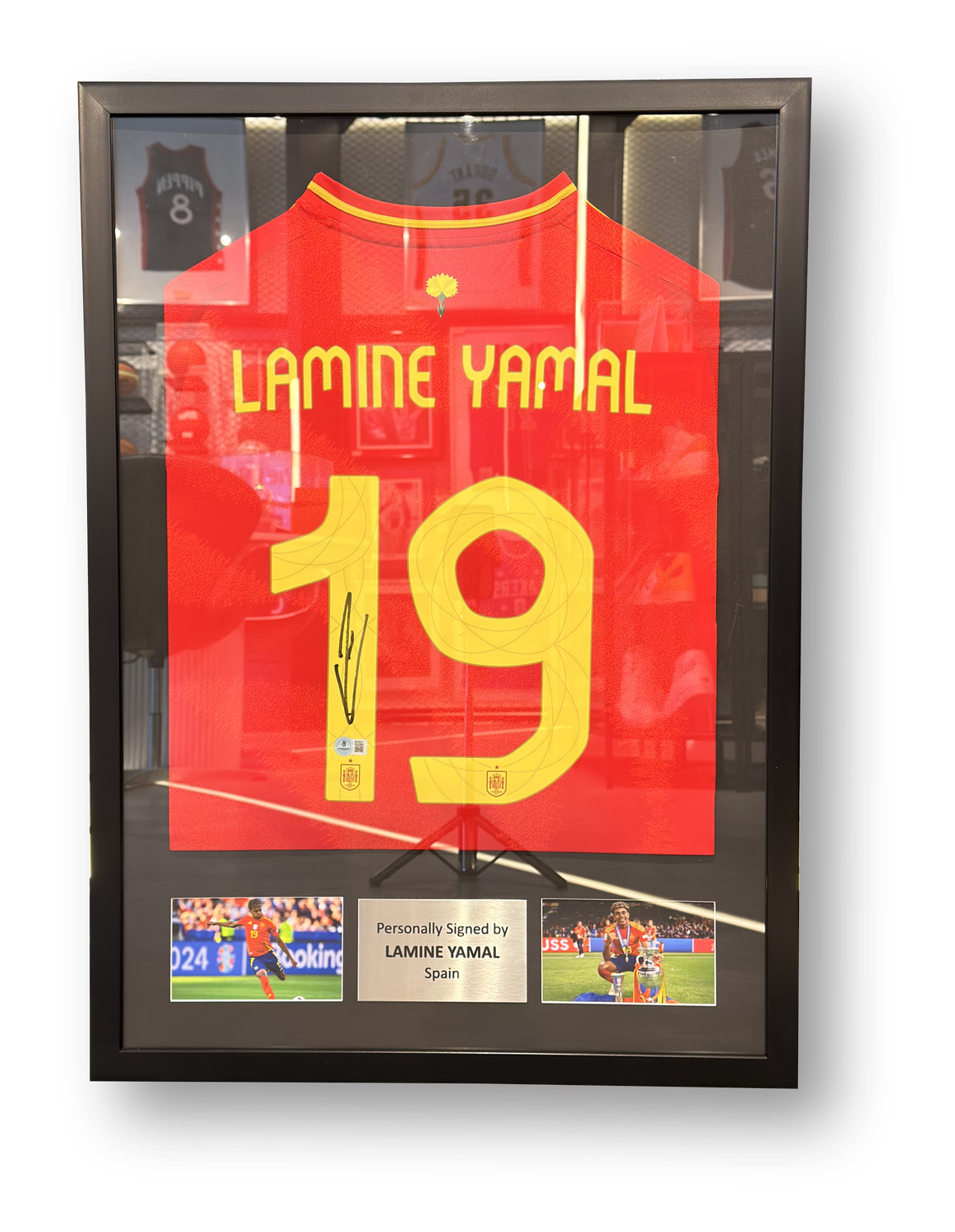Lamine Yamal Spain Signed Jersey in Frame