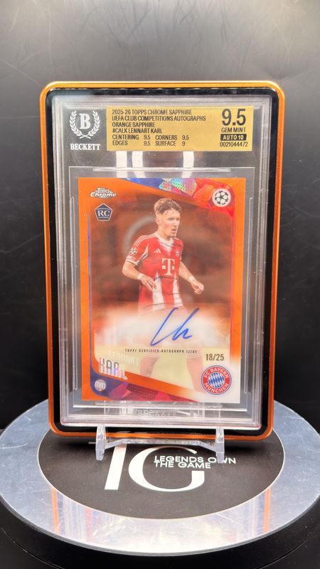 2025-26 Topps Chrome Sapphire UEFA Club Competitions Autographs Orange Sapphire #CALK Lennart Karl BGS 9.5 Auto 10