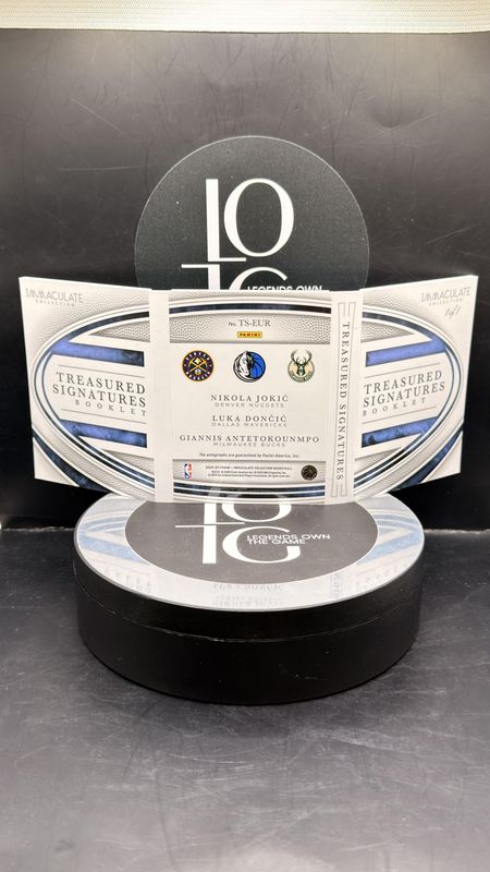 2024-25 Panini Immaculate Collection Treasured Signatures Booklet N.Jokic/L.Doncic/G.Antetokounmpo 1 of 1 #TS-EUR