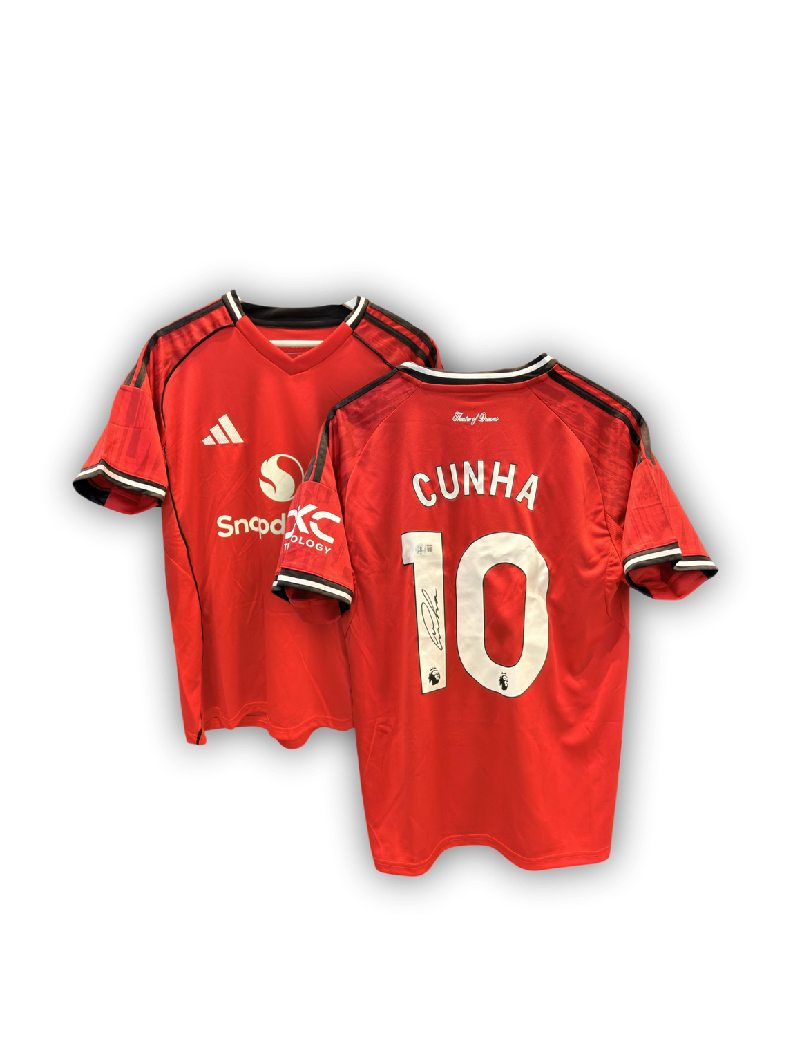 Matheus Cunha Signed Manchester United Home Soccer Jersey # 10