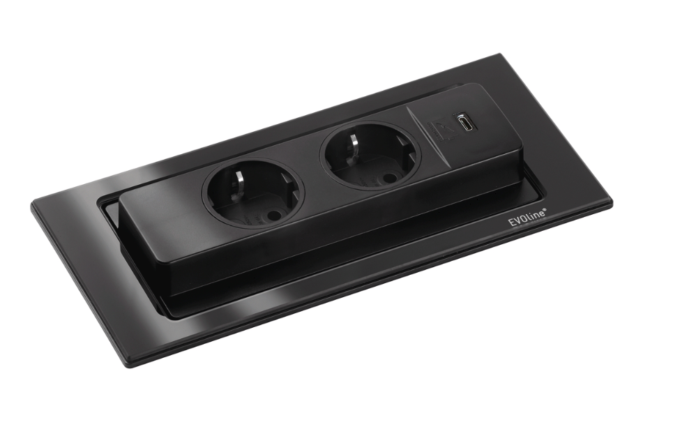Evoline Backflip Steckdose Einbau USB-C Schwarz lackiert