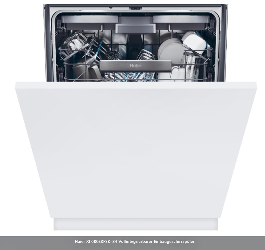 Haier XI 6B0S3FSB-84 Vollintegrierbarer Einbaugeschirrspüler  EEK:B 10 Porgramme, Besteckschublade,Inneraumbeleuchtung,Smart AI, Open Door Automatische Türöffnung. Wasserverbrauch (l): 9,5