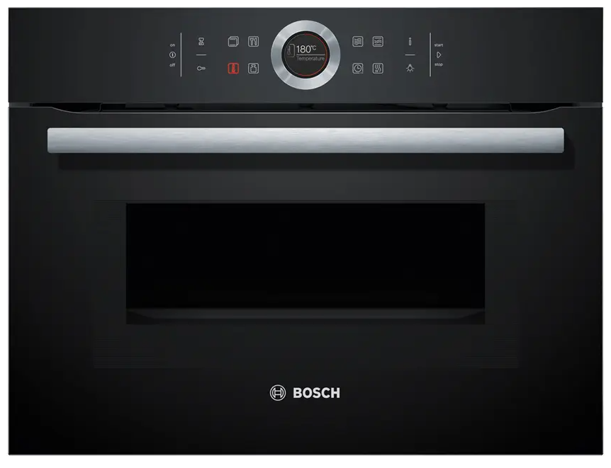 Bosch CMG633BB1 Kompaktbackofen mit Mikrowelle Vulkan Schwarz - 6 Backofenfunktionen + 2 Sonderprogramme - AutoPilot: Automatikprogramme für perfekte Kochergebnisse - Komfort Tür gedämpft