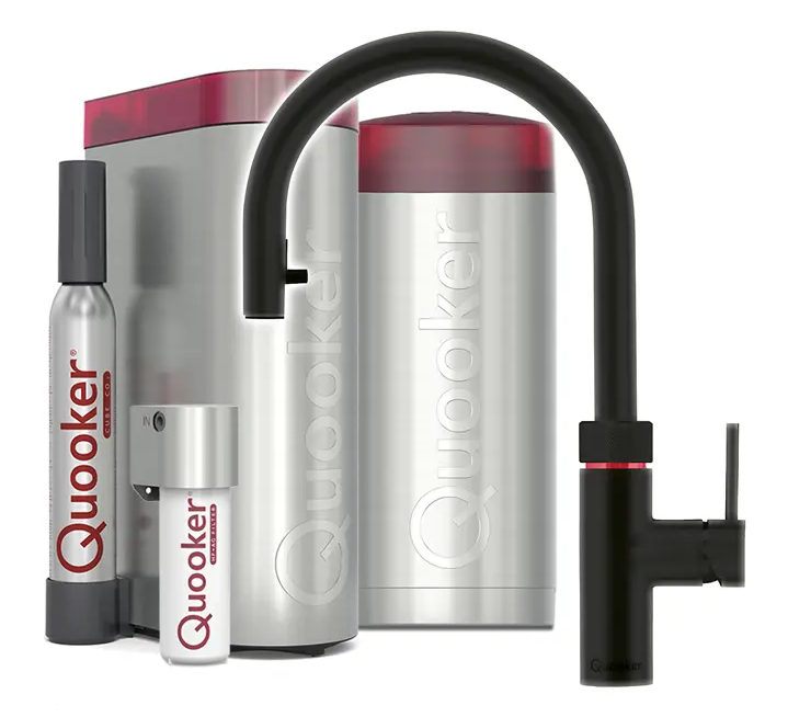 Quooker PRO3 &amp; CUBE | Flex BLK (Schwarz) inkl. Cube-Filter Nur für Kalt&amp;Warmwasseranschluß!!! 100°C kochendes &amp; gekühltes, stilles und sprudelndes Wasser direkt aus einer Armatur