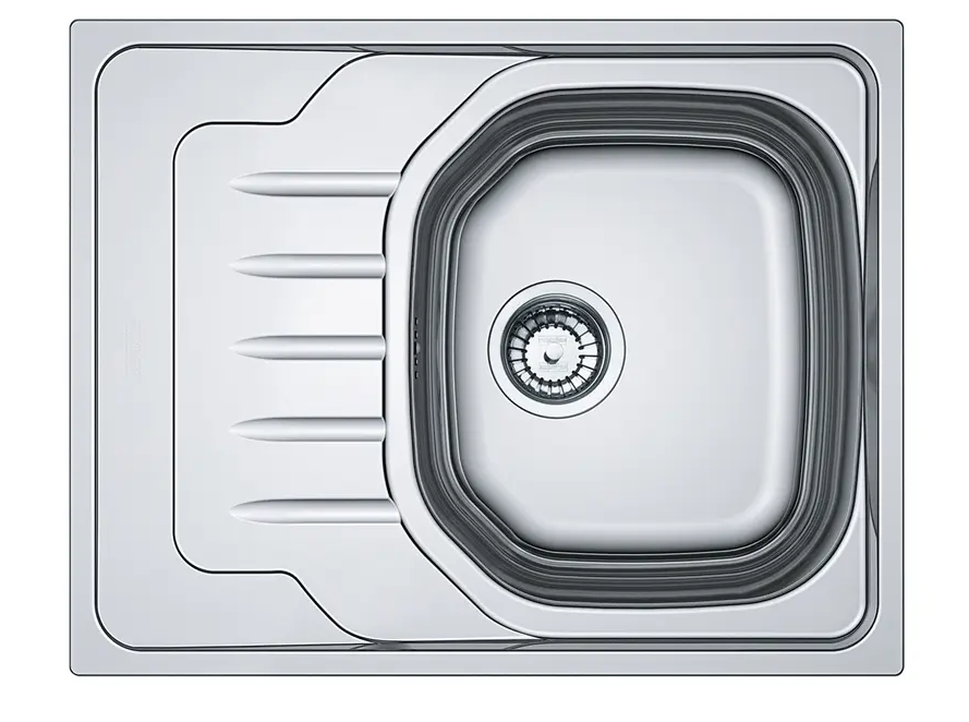 Franke Onda OLN 611-63 - 101.0613.108 Edelstahlspüle Ungebürstet Einbauspüle Edelstahl Ungebürstet Becken reversibel Passend für Unterschränke ab 45 cm Exzenterbetätigung Maße: 63,5 x 50 cm (B x T)