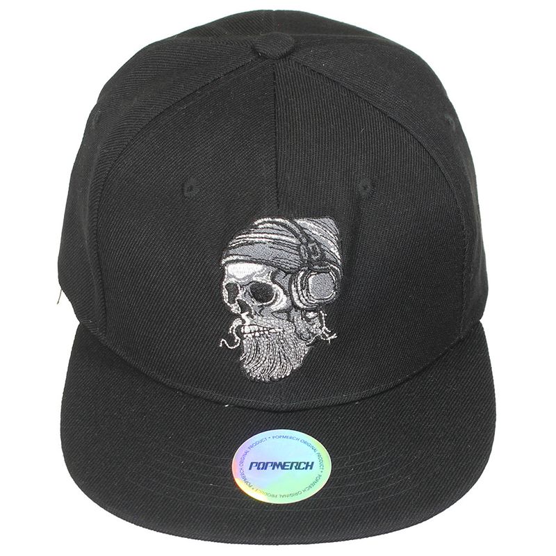 Biker Skull with Beard and Headphones Snapback Cap
