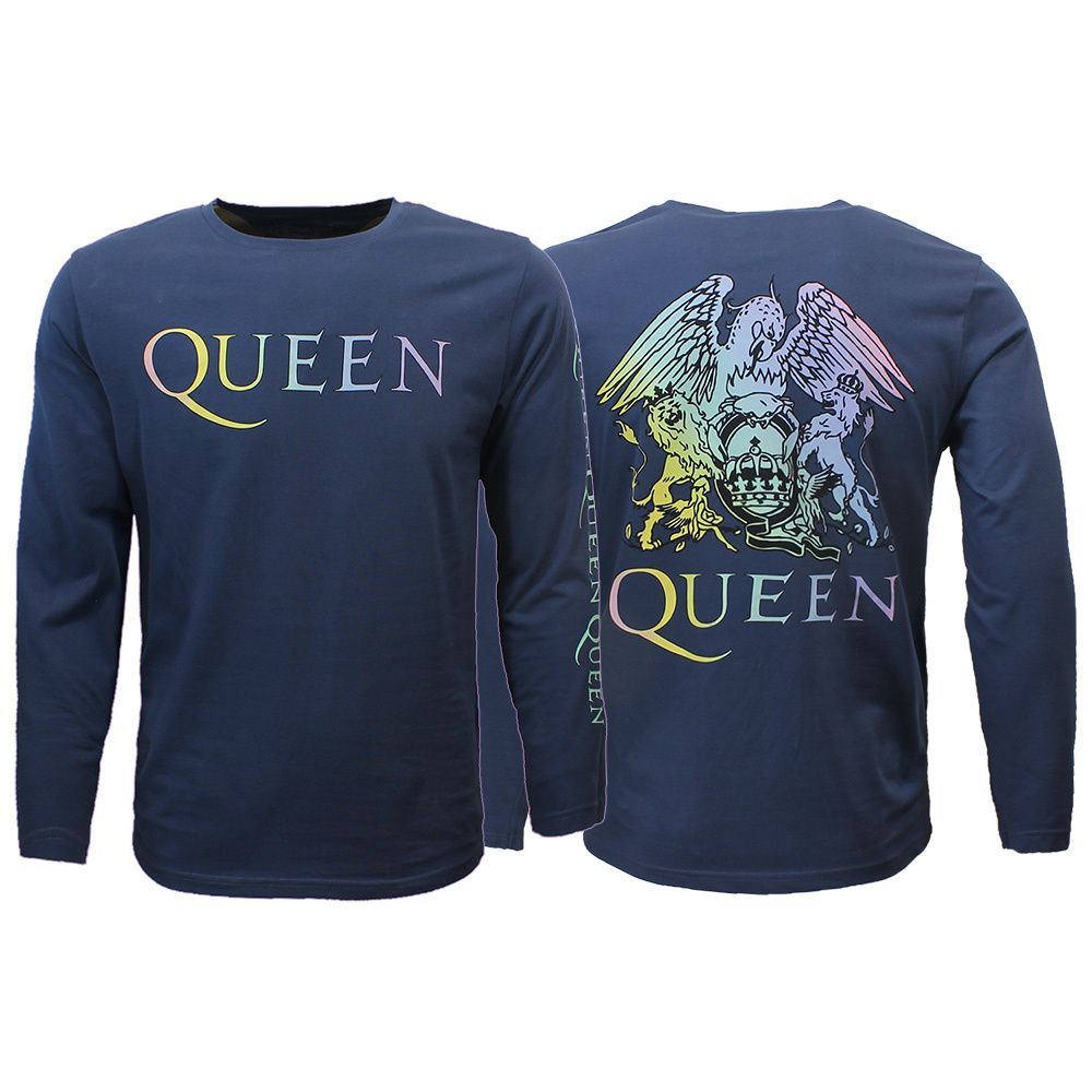 Queen Rainbow Crest Denim Blue Longsleeve T-Shirt