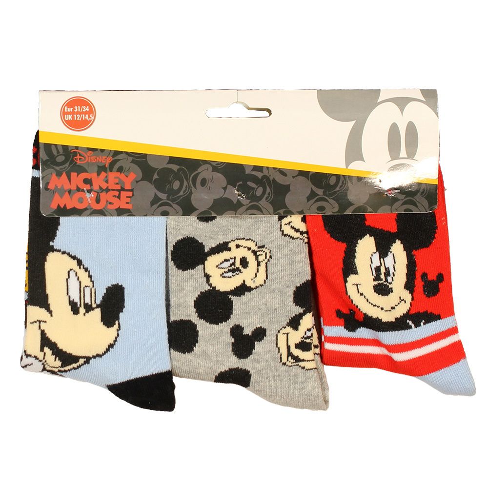 Mickey Mouse Kids 3 Pair Socks Set Blue/Grey/Red