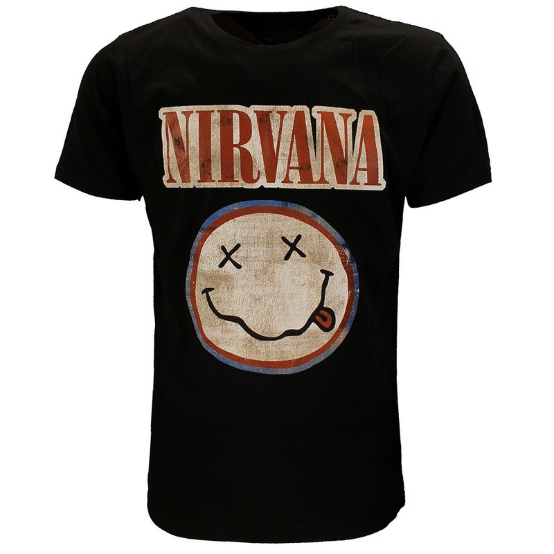 Nirvana Distressed Logo Smiley T-Shirt