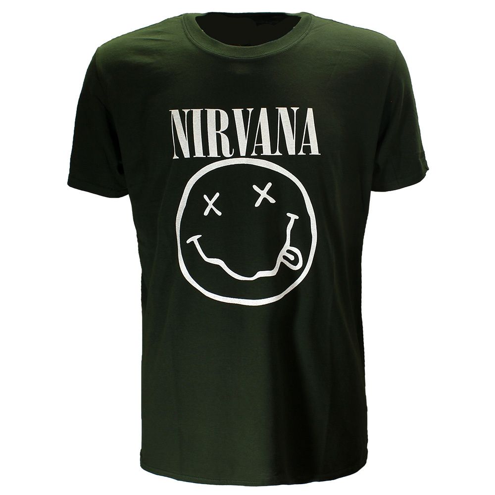 Nirvana White Smiley Dark Green T-Shirt