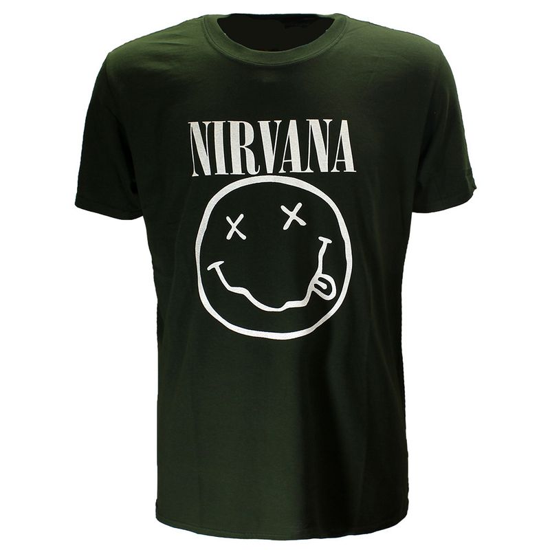 Nirvana White Smiley Dark Green T-Shirt