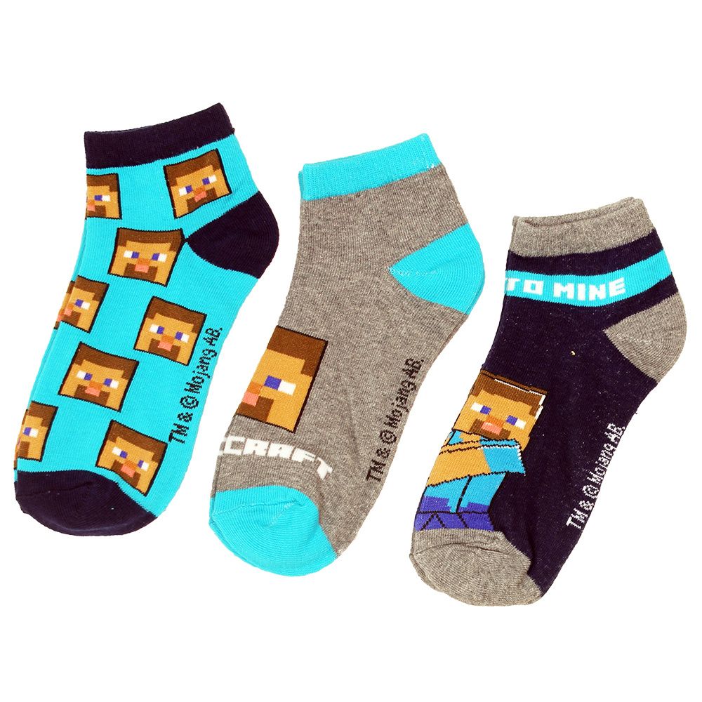 Minecraft Steve Head 3 Pack Socks
