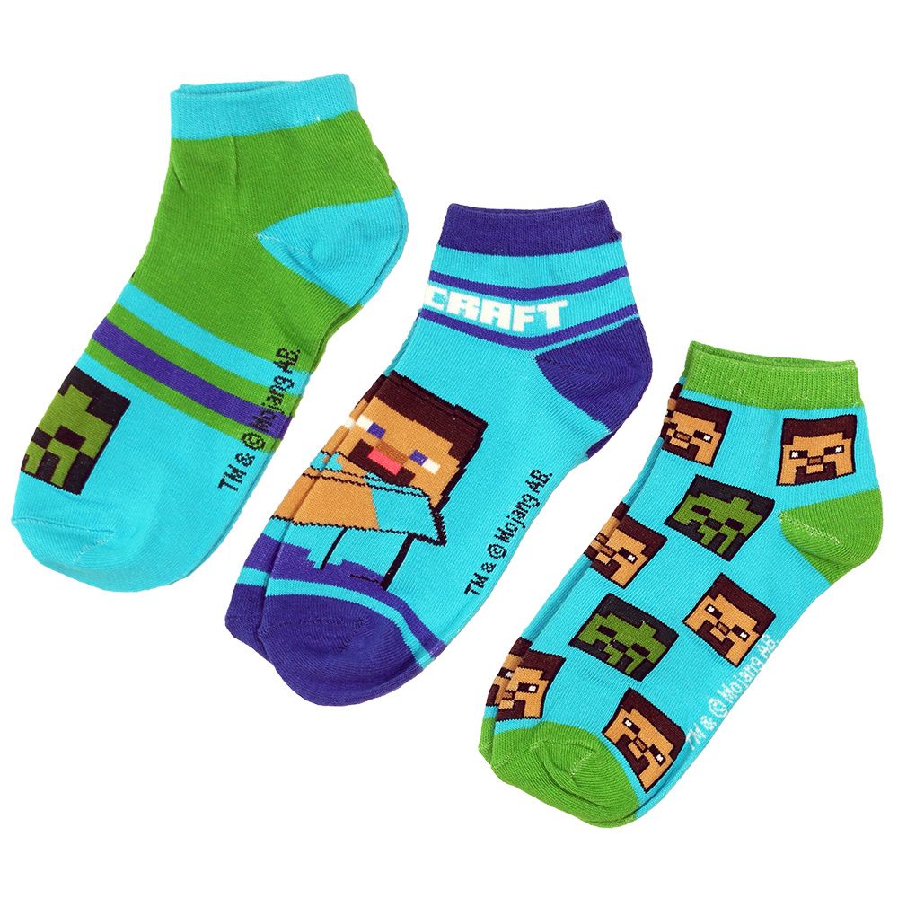 Minecraft Steve &amp; Creeper 3 Pack Summer Socks