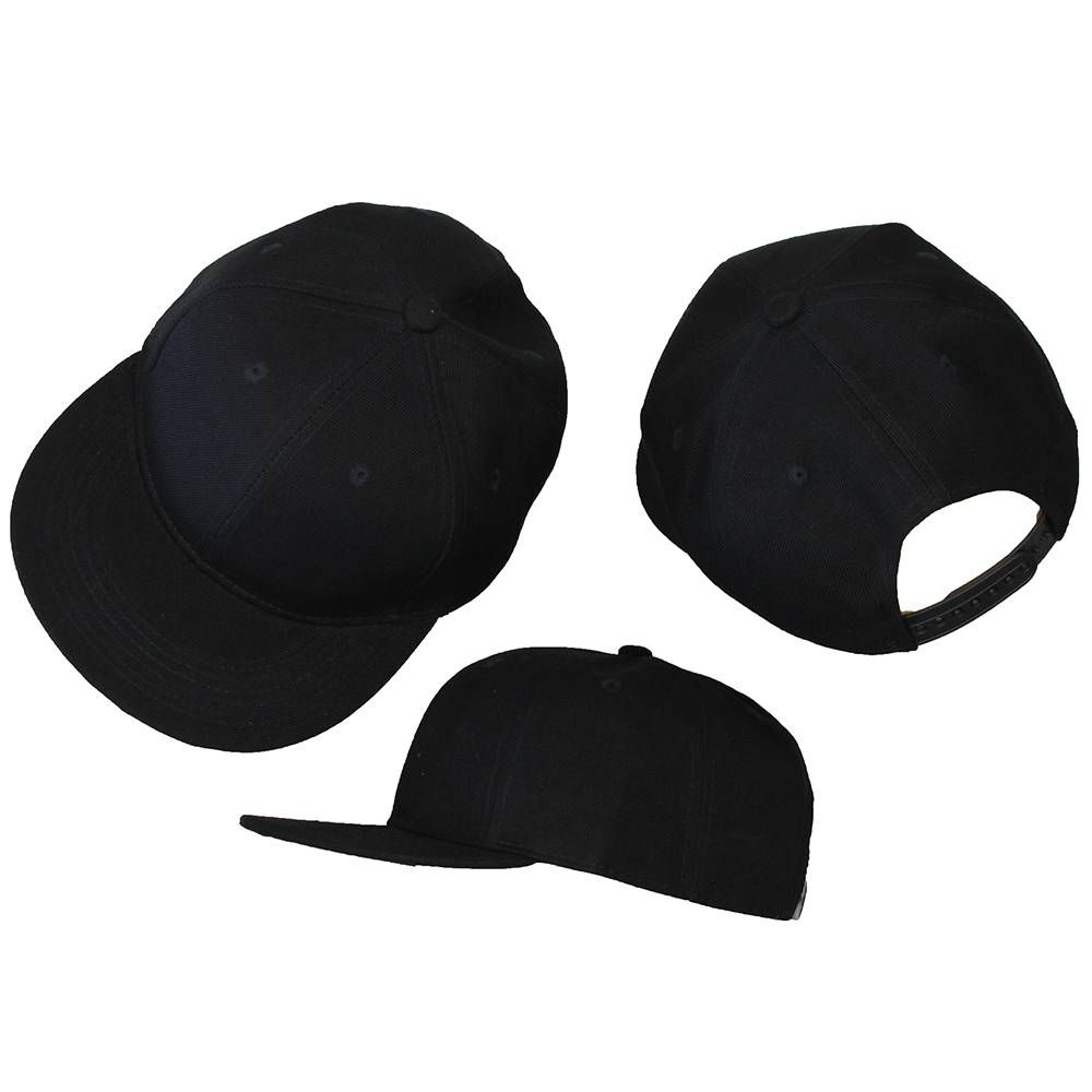 Basic Plain Snapback Cap Black 3-Pack