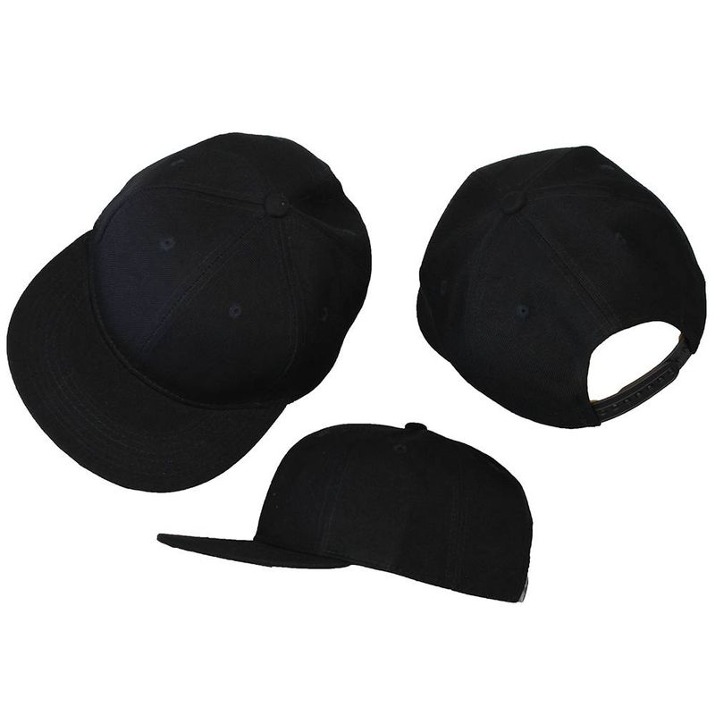 Basic Plain Snapback Cap Black 3-Pack