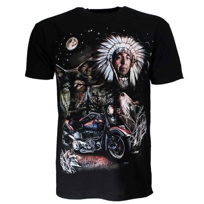 Native American Motorcycle Wolf Moon T-shirt