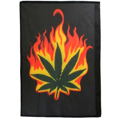 Burning Leaf Burning Cannabis Leaf Flag
