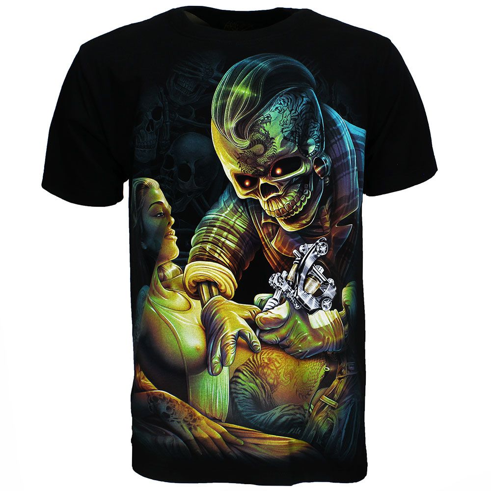 Tattoo Artist Skeleton 3D T-Shirt Black