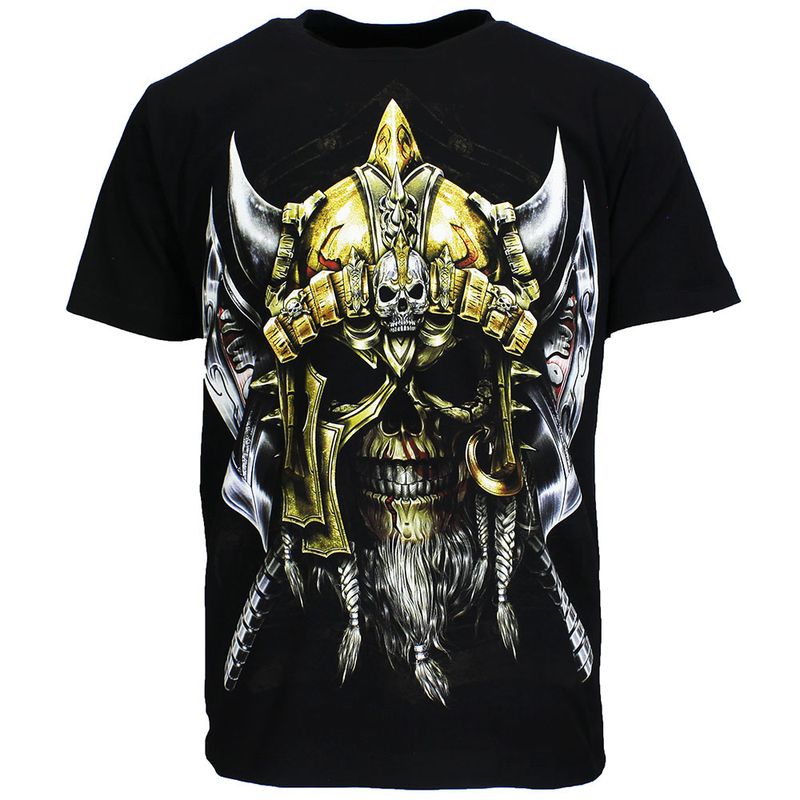Wikinger-Totenkopf-T-Shirt Schwarz