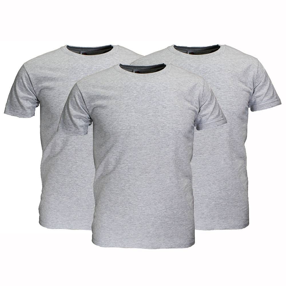 Fruit Of The Loom Plain Cotton T-Shirts 3-Pack Grey Melange