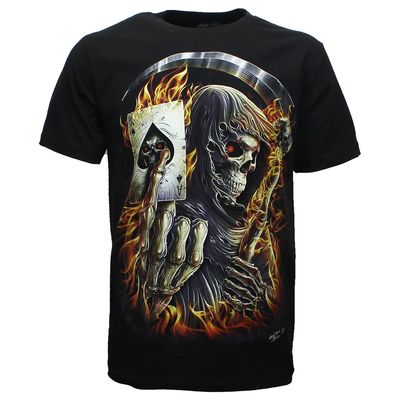 Biker Grim Reaper Ace of Spades Glow in the Dark  T-Shirt