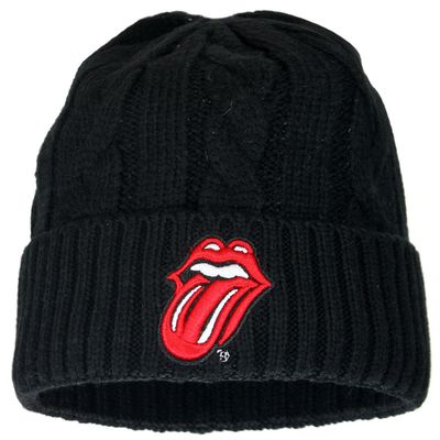 The Rolling Stones Tongue and Lips Logo Cable Knit Beanie Black