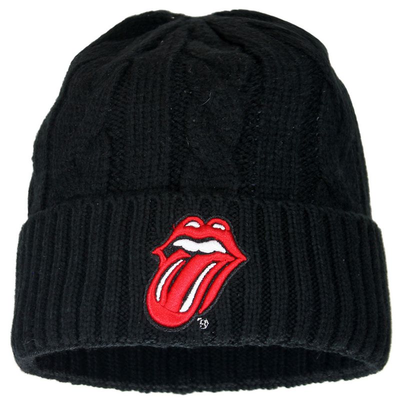 The Rolling Stones Tongue and Lips Logo Cable Knit Beanie Black