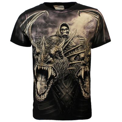 Rock Eagle Biker The Serpent Double Headed Dragon T-Shirt Black