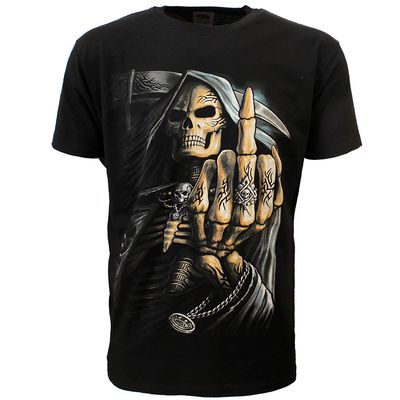 Grim Reaper Tribal Middle Finger T-Shirt Black