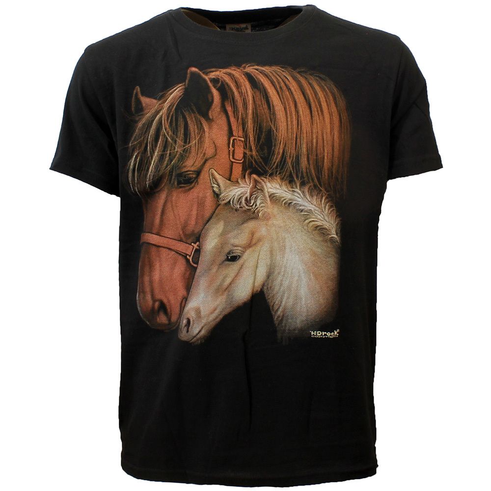 Mare and Foal Two Horses T-Shirt Black