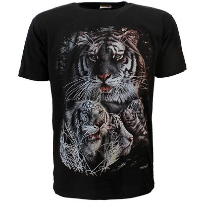 White Siberian Bengal Tigers in the Night T-Shirt Black