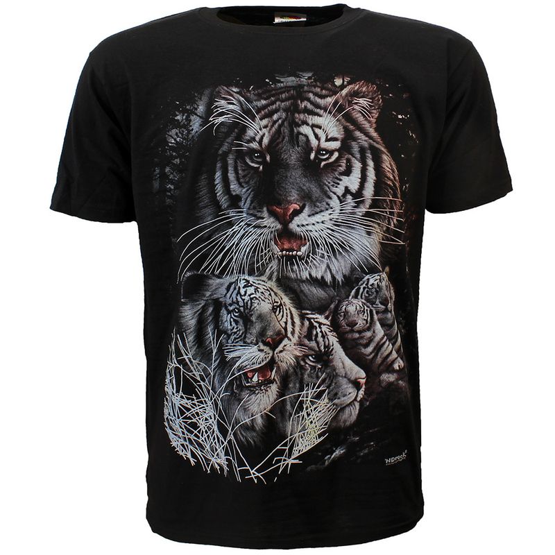 White Siberian Bengal Tigers in the Night T-Shirt Black